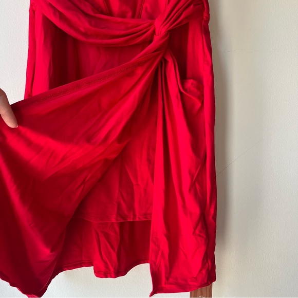 SHEIN SXY Red Knot Front Ruched Bodycon Mini Dress Women’s L NWT Party Cocktail - Picture 3 of 8